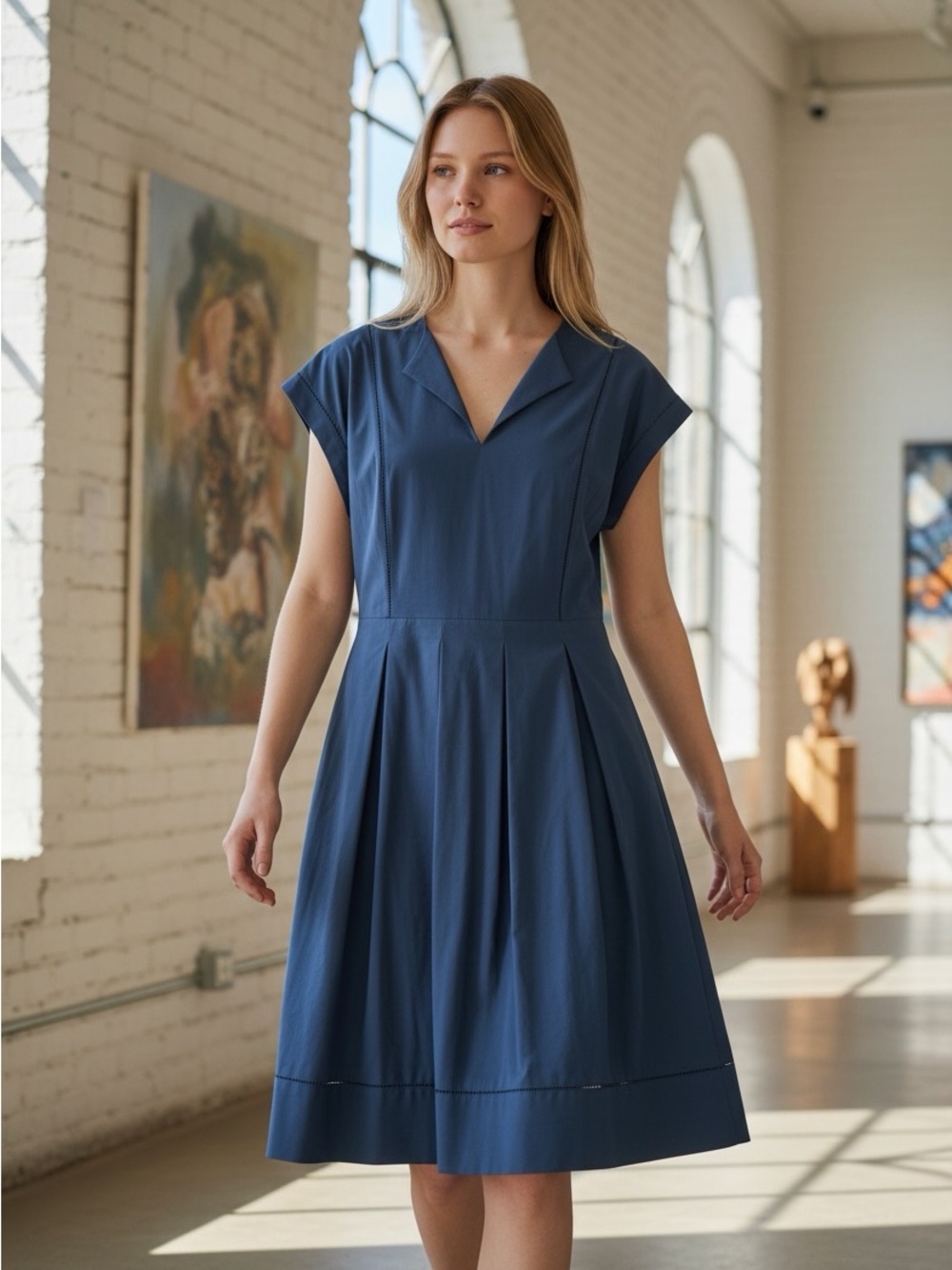 Lafayette 148 New York Navy Blue Ponte Cap Sleeve Career Sheath Dress Sz L